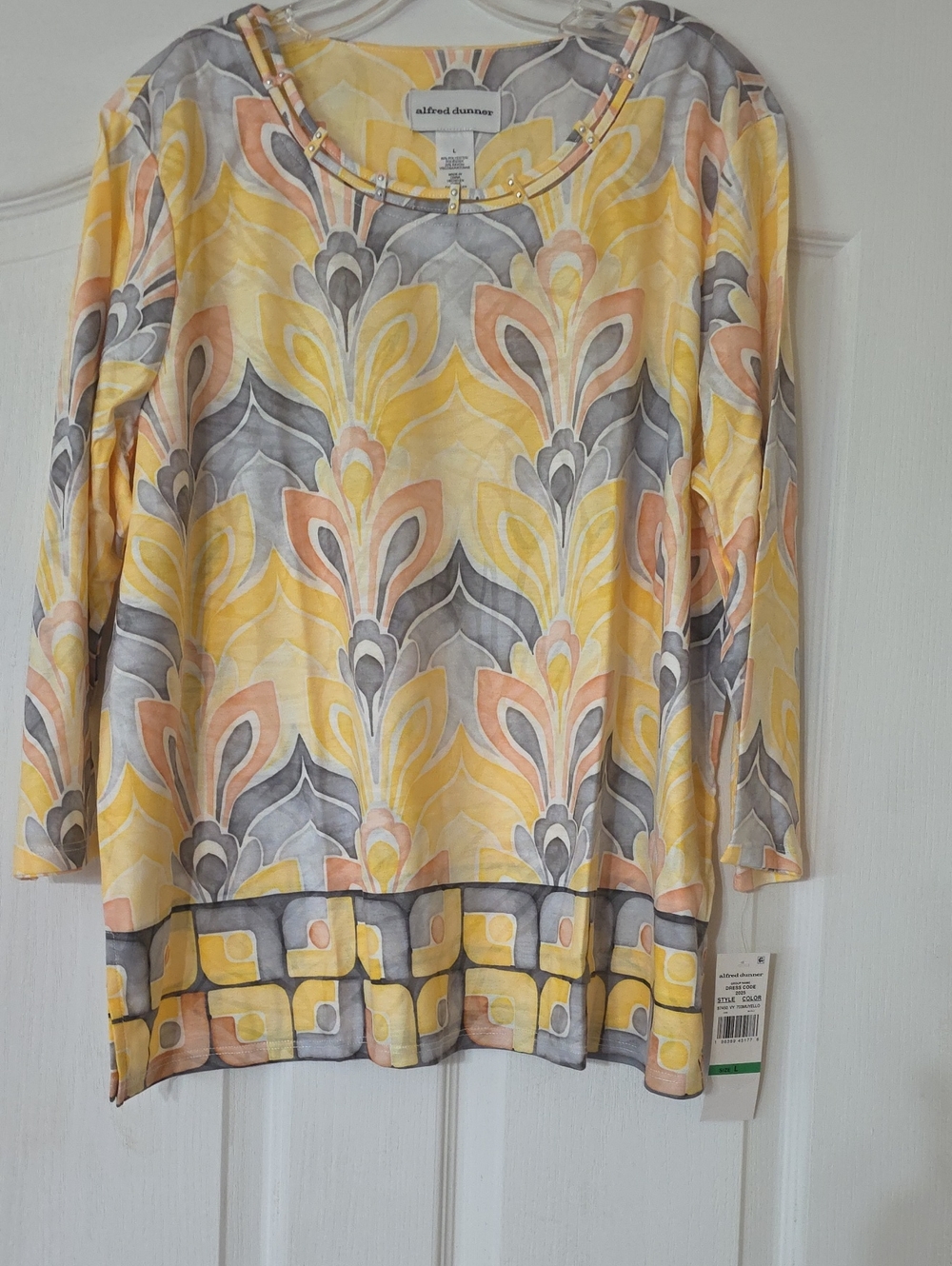 Alfred Dunner Yellow Floral-Print Long Sleeve Top